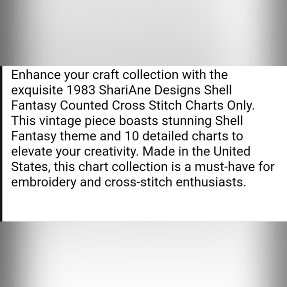 1983 ShariAne Designs Shell Fantasy Counted Cross Stitch Charts Only USA - Picture 16 of 16